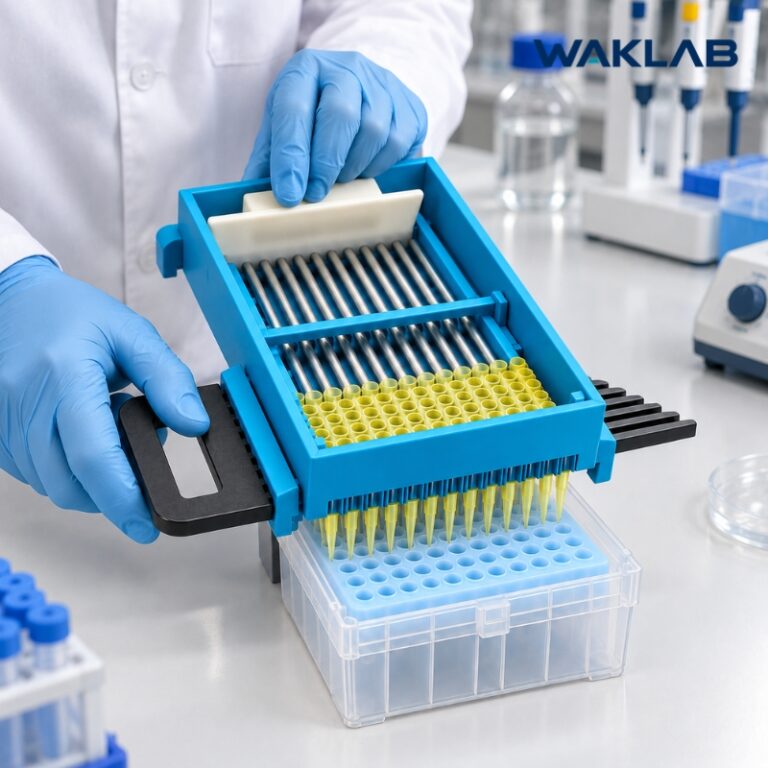 Guiding pipette tips into the loader alignment rails