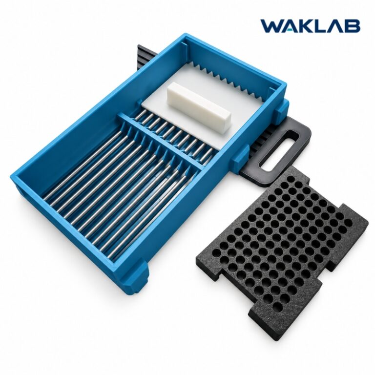 Pipette tip loader and tip rack plate ready on a clean surface
